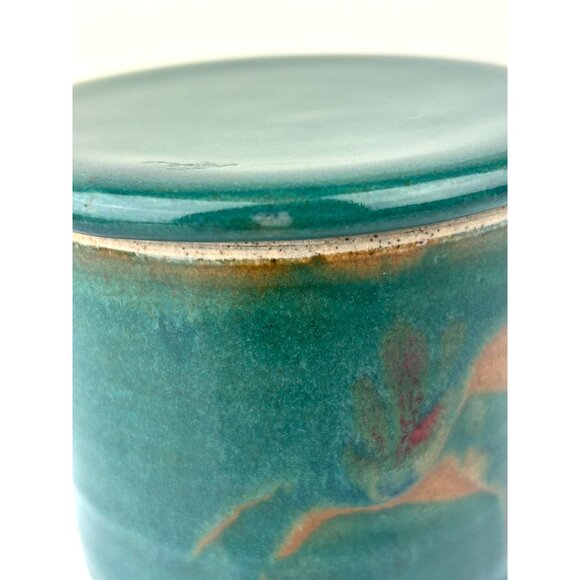 Studio Art Pottery Butter Keeper Crock w/ Lid Green Artist Signed Sun Valley, ID - Picture 6 of 16